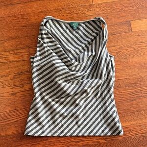 GEEL Striped Draped Cowl Neck Tank - Gray & Black